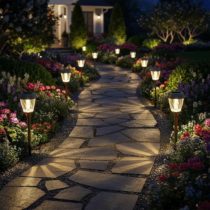 XMCOSY+ Solar Pathway Lights Outdoor, Glass & Stainless Steel Garden Lights - Image 9