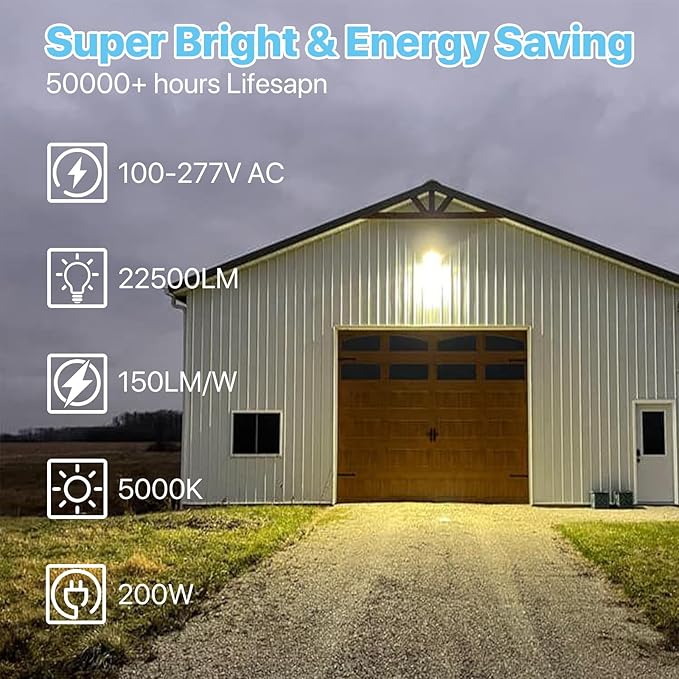 HYPERLITE LED Parking Lot Light - 200W 30000LM 5000K Led Parking Lot Lights - Image 2