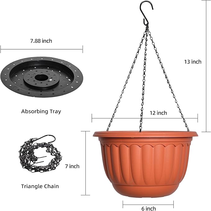 YIKUSH Hanging Planter for Indoor and Outdoor Plants 2 Pack 12 inch Flower Pot - Image 2