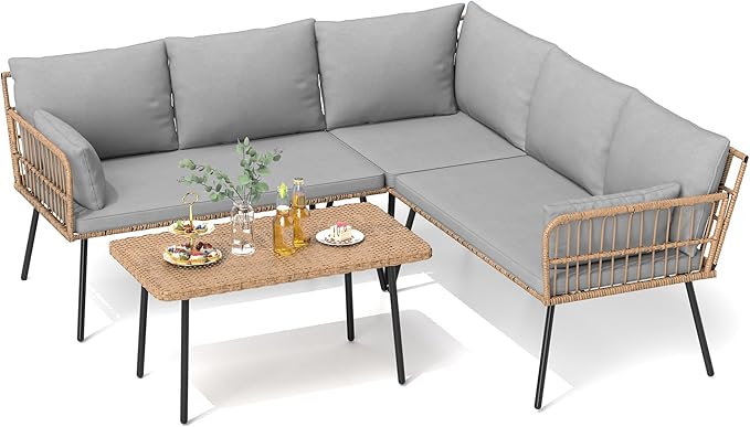 DWVO 4-Piece Outdoor Sectional Sofa Set, All-Weather Wicker L-Shaped 5-Seater - Image 7