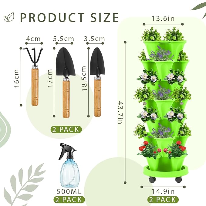 Umigy 2 Set of 7 Tier Vertical Planter Stackable Tower Planters Strawberry Herb - Image 2