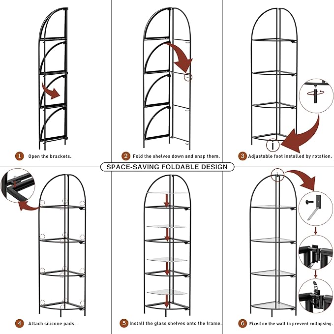Crofy Foldable 4 Tier Corner Shelf, Metal Corner Plant Stand - Image 5