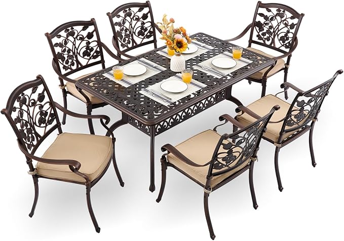 7-Piece Cast Aluminum Patio Furniture, Patio Dining Set by Unknown