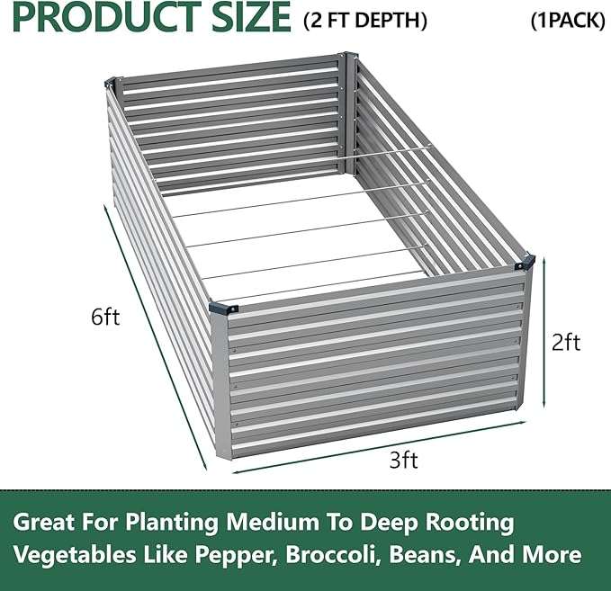 Vengarus 6x3x2FT Galvanized Raised Garden Bed Kit, Deep Root Planter Box - Image 2