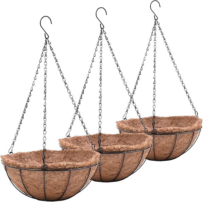 Metal Hanging Planters Basket Set of 3 Hanging Flower Pots 12 Inch Chain Round by EIMQUVW