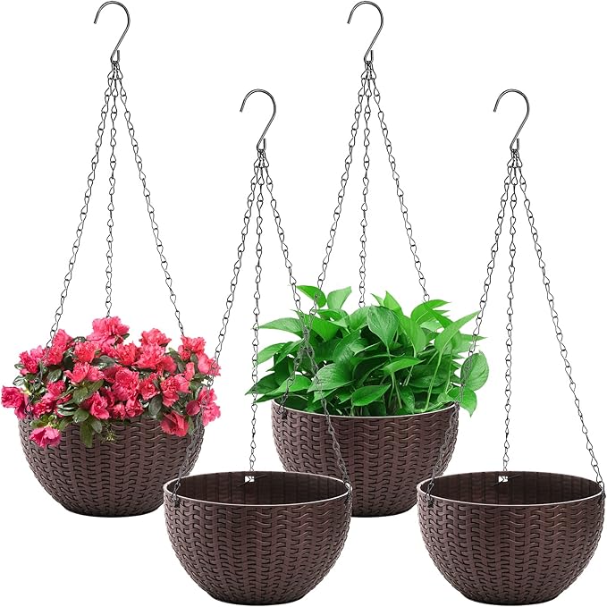 Foraineam 4 Pack 8.2 inch Self-Watering Hanging Planters, Garden Flower Plant by Foraineam