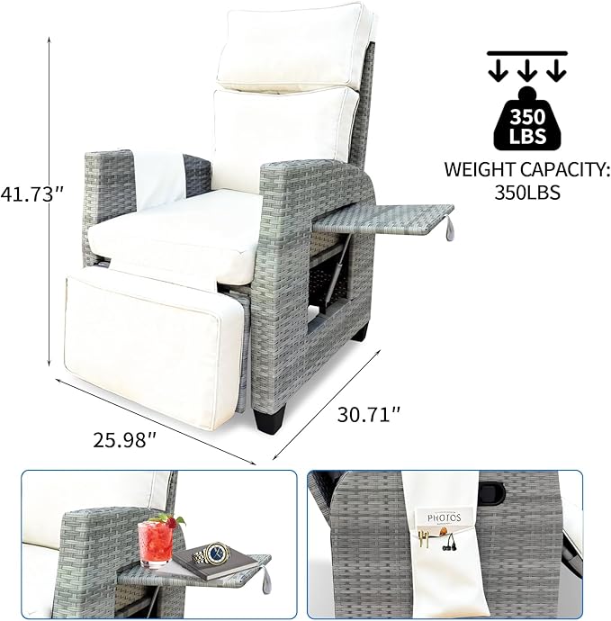 Outdoor Wicker Recliner Chair, 145° Patio Lounge Chair - Image 2