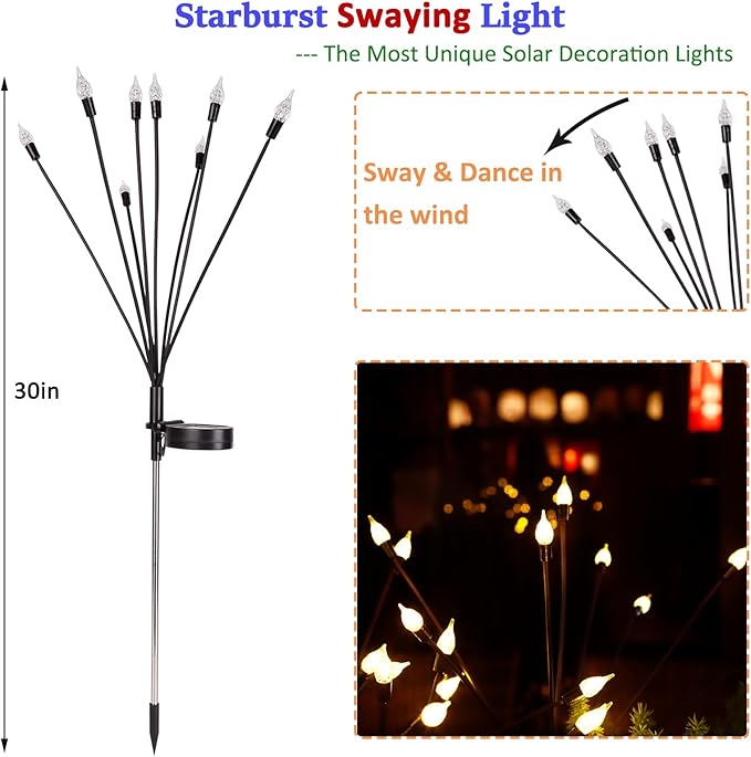 2 Pack Each 8 LEDs Solar Garden Lights Waterproof Outdoor Landscape Path - Image 2
