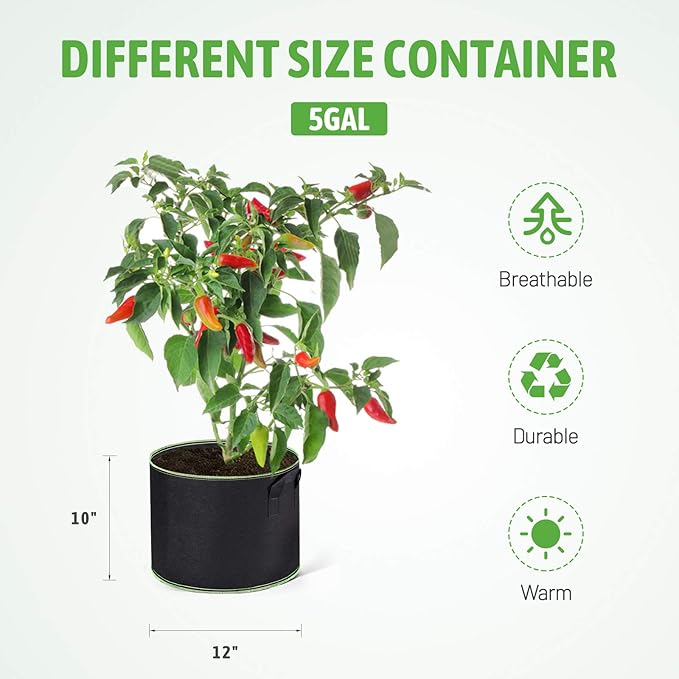 Delxo 20 Pack 5 Gallon Grow Bags Heavy Duty Aeration Fabric Pots Thickened - Image 2