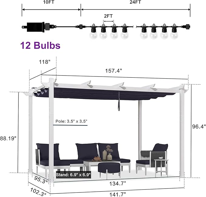 PURPLE LEAF 10' x 13' Patio Aluminum Pergola Outdoor White Heavy-Duty - Image 8