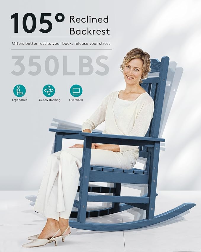 SERWALL Outdoor Rocking Chair Blue Set of 8, All Weather Patio Rocking Chair - Image 3