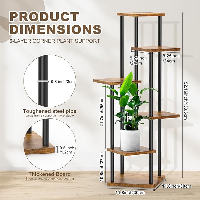 6 Tier Wood Tall Plant Stand Metal Rack Indoor, Planter Shelf Display Rack - Image 2