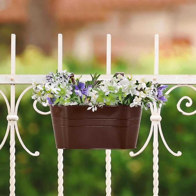 3 Pack Metal Railing Planters, 10.5" Oval Hanging Flower Pots - Image 6
