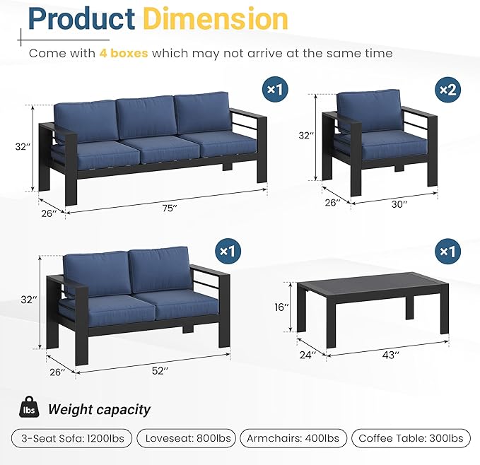 Solaste Aluminum Outdoor Patio Furniture Set, 7 Seats Patio Sectional Sofa - Image 2