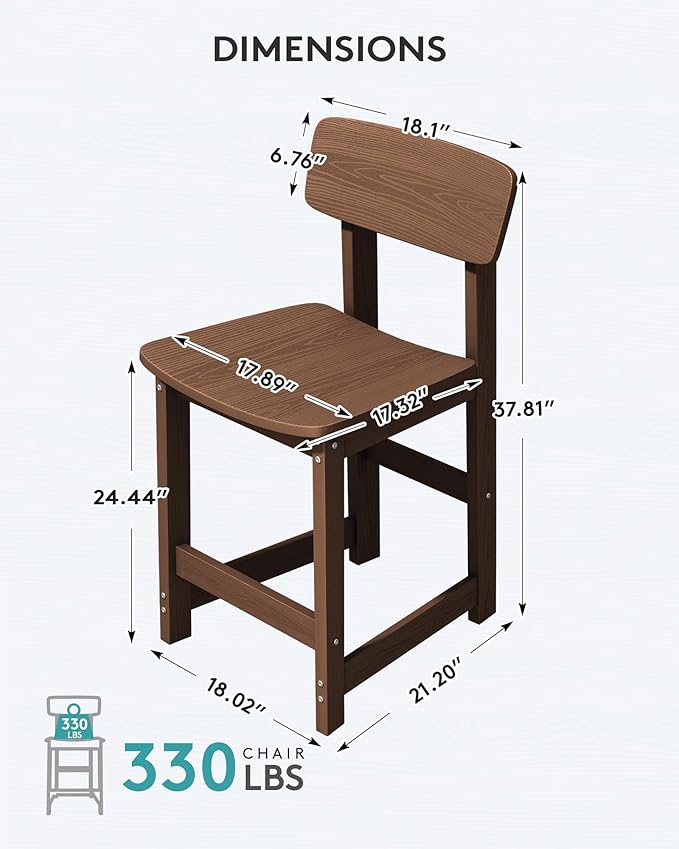 SERWALL Outdoor Bar Stools Set of 2, All Weather HDPE 25" Counter Height Bar - Image 2