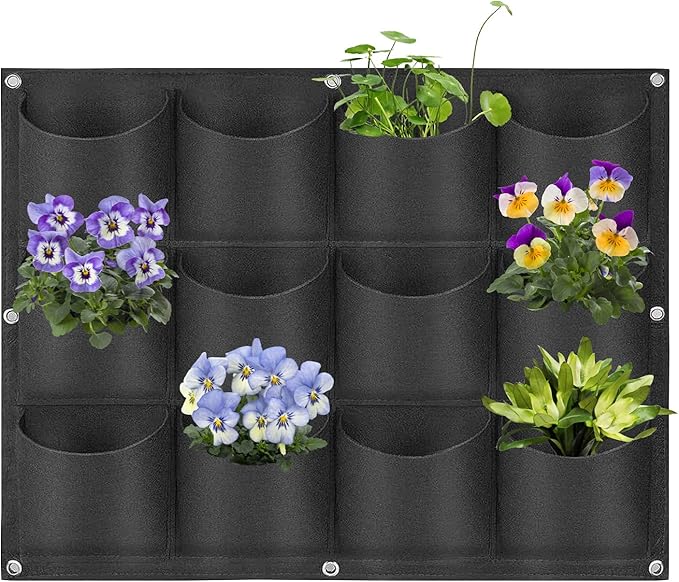 12 Pockets Hanging Planter Bags, Hanging Vertical Wall Mounted Plant Planting by Pehciroe