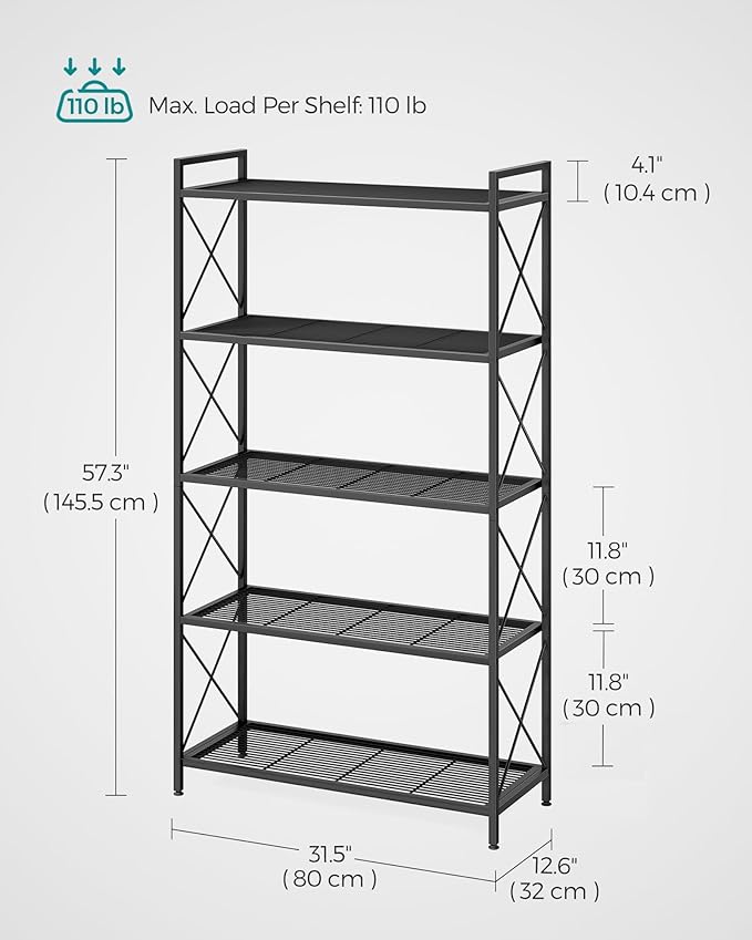 SONGMICS 5-Tier Metal Storage Rack, Shelving Unit - Image 3
