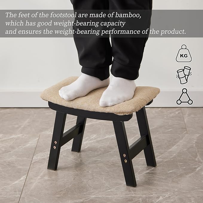 Foot Stool, Bamboo Small Sofa Foot Rest Under Desk, Extra Seating - Image 4