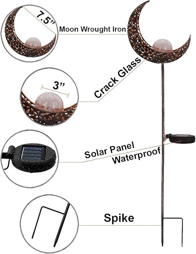Solar Garden Light Outdoor Decorative, Moon Decor Crackle Glass Globe Garden - Image 4