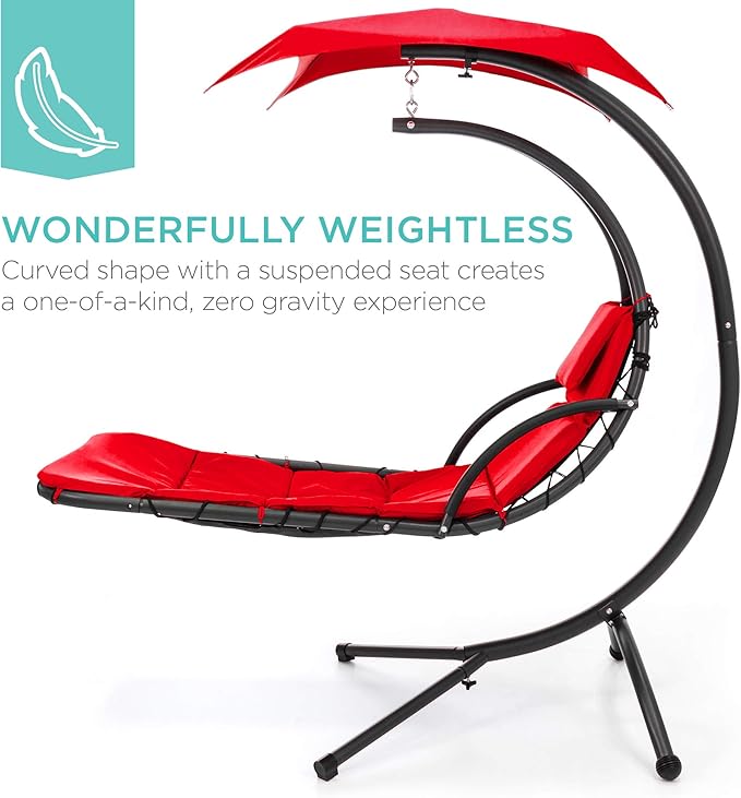 Best Choice Products Outdoor Hanging Curved Steel Chaise Lounge Chair Swing - Image 3