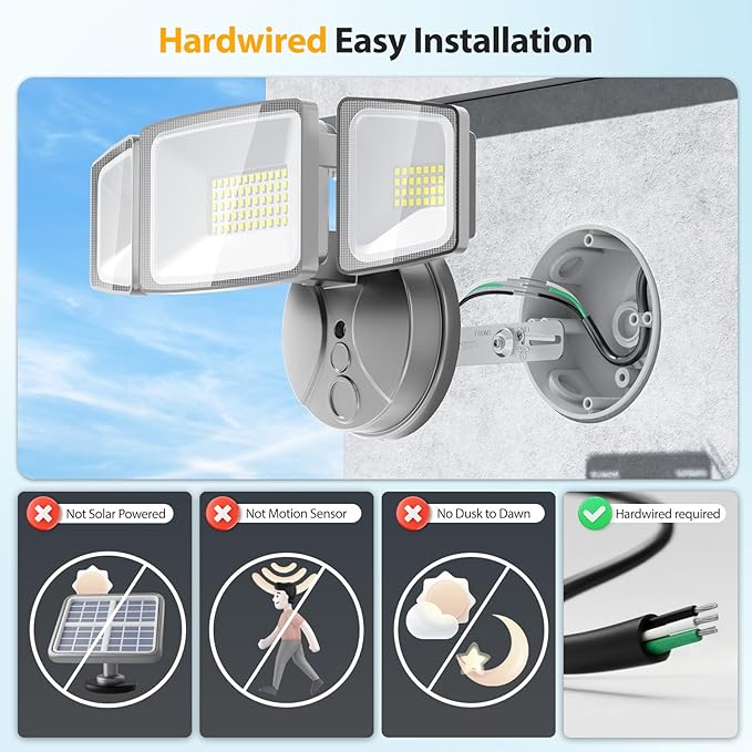 Onforu 75W LED Security Light, 7000LM Brightness Outdoor Flood Light Fixture - Image 2