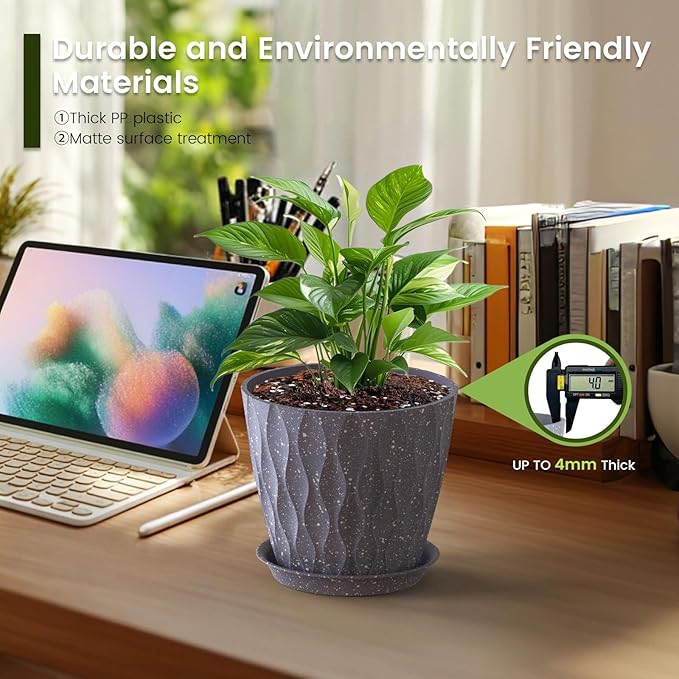 7 inch Plant Pots for Indoor Outdoor Plants, 5 Pack Thick Flower Pots - Image 4