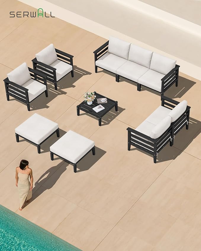 SERWALL HDPE Patio Furniture Set, 2 Pieces Outdoor Sectional Sofa Set, - Image 7