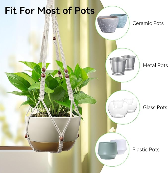 USLAI Macrame Plant Hanger Indoor Outdoor, Fits 4 to 15 Inch Pots, Strong - Image 6