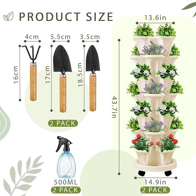 Umigy 2 Set of 7 Tier Vertical Planter Stackable Tower Planters Strawberry Herb - Image 2