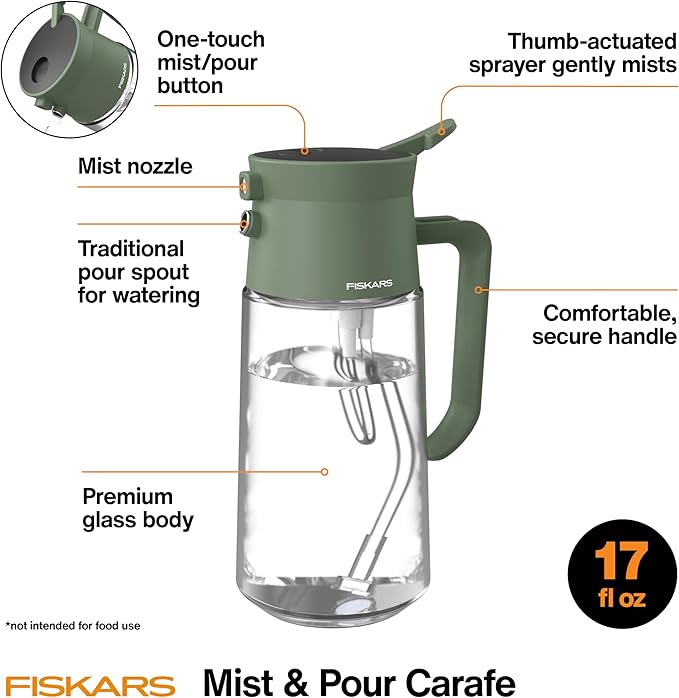 Fiskars 2-in-1 Mist & Pour Watering Carafe, Glass Plant Mister - Image 2