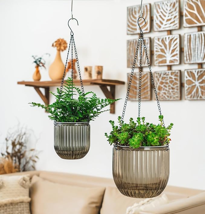 Melphoe 2 Pack Self Watering Hanging Planters Indoor Flower Pots, 5.3/8.3 Inch - Image 2