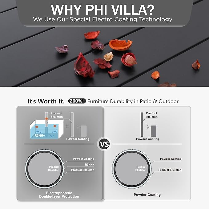 PHI VILLA Outdoor Dining Table for 6, All-Weather Large Furniture for Patio - Image 8