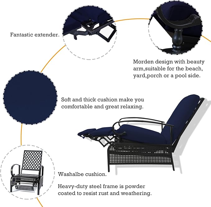 Kozyard Adjustable Outdoor Reclining Lounge Chair, Cushioned Patio Chaise Lounge - Image 5