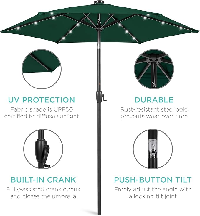 Best Choice Products 7.5ft Outdoor Solar Market Table Patio Umbrella - Image 5