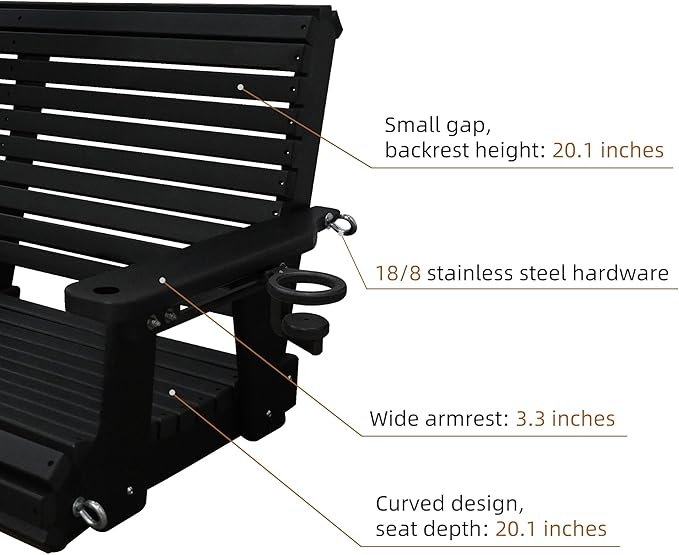 HDPE Porch Swing with 18/8 Stainless Steel Bolts, Ergonomic Design, Ultra - Image 4