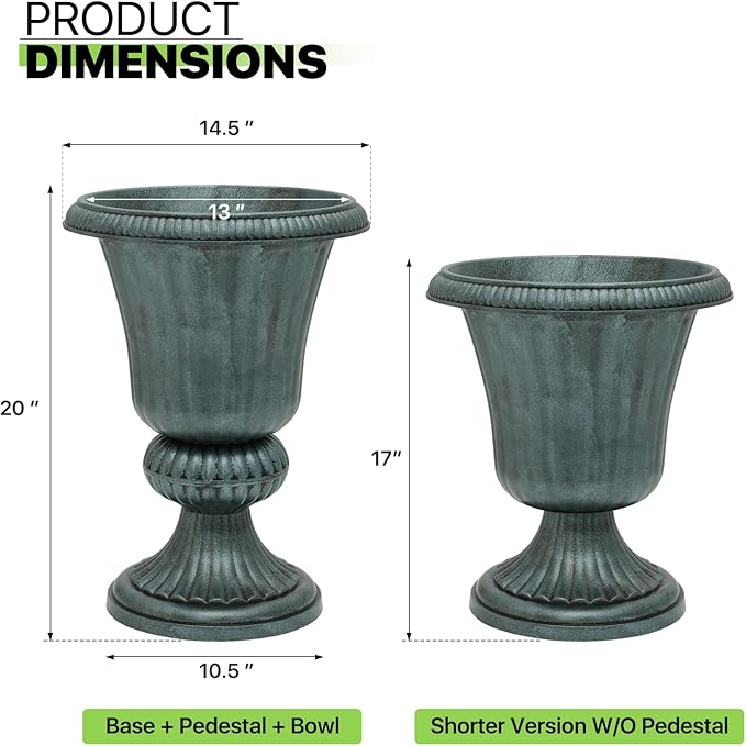 Magshion 20" Urn Planter for Outdoor and Indoor Plants, Large Decorative Front - Image 2