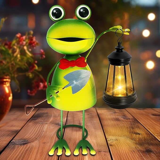 Solar Garden Lights Frog Statue, 13.78in Tall Frog by yulloyello