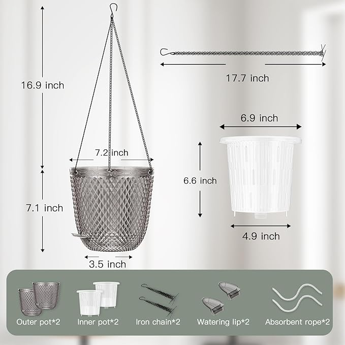 QCQHDU Self Watering Hanging Pots, 2 Pack 7.2 Inch Hanging Planters - Image 3