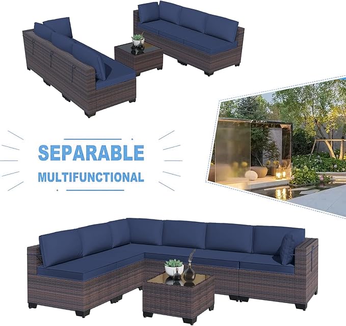 Kullavik 7 Pieces Outdoor Patio Furniture Set PE Wicker Rattan Sectional Sofa - Image 4