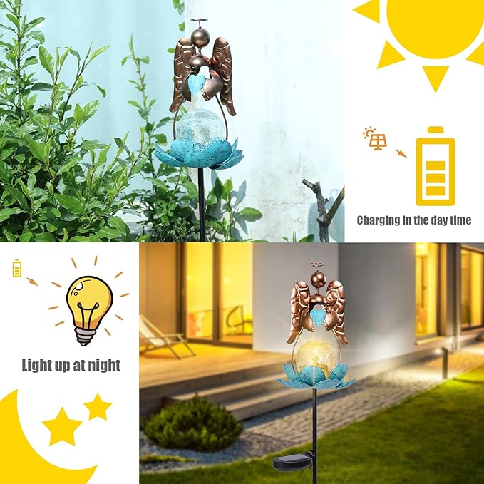 Solar Garden Lights Metal Flower Decor Colorful Solar Pathway Light - Image 2
