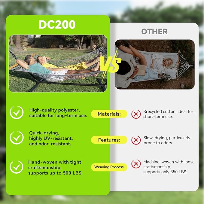 Double Hammock for 2 Person, Handwoven Rope Hammock - Image 3