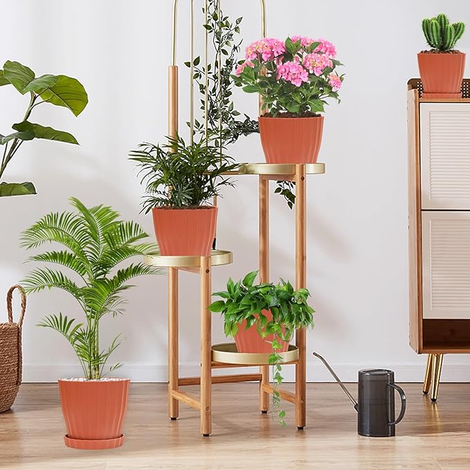 Plastic Flower Pots, 5 Pack 6 inch Indoor Plant Pots Planters - Image 2
