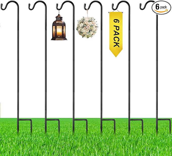 6 Pcs 60 Inch Shepherds Hook for Outdoor Adjustable Bird Feeder Pole Metal by Yetene