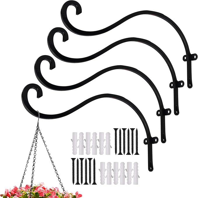 Hourleey 4 Pack Plant Hanger Outdoor, 12 Inch Heavy-Duty Hanging Plant Hook by Hourleey