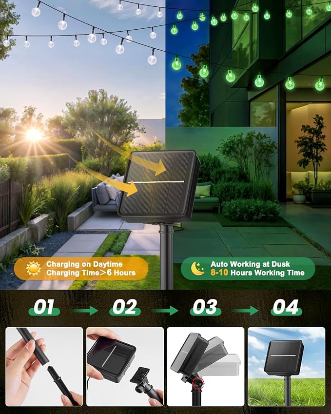 Brightown Solar String Lights Outdoor 60 Led 35.6 Feet Crystal Globe Lights - Image 5