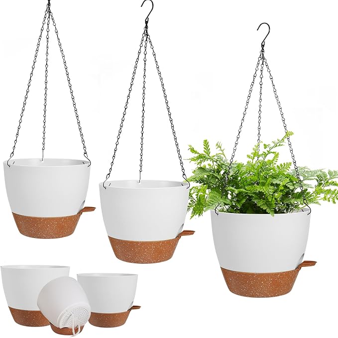 3 Pack Hanging Planter Indoor Outdoor Flower Pots 7/6.5/5 Inch, Self-Watering by Lucieblessdesign