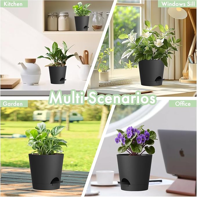4 inch Self Watering Pots for Indoor Outdoor Plants, 6 Pack Plastic Flower - Image 6