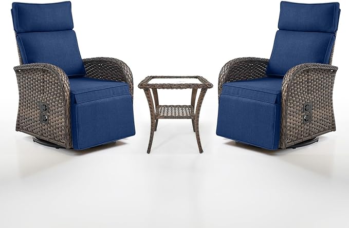Belord Dual-Adjust Swivel Outdoor Recliner Chair Set of 3 by Belord