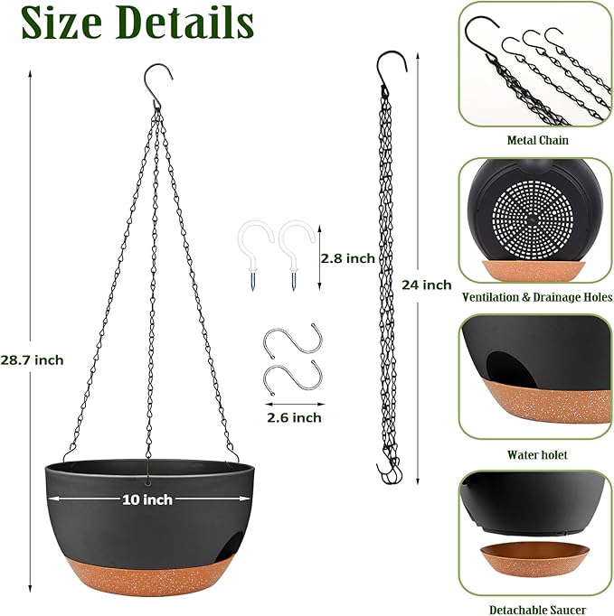 Hanging Planters for Outdoor Indoor Plants, 2 Pack 10 Inch Hanging Basket - Image 2