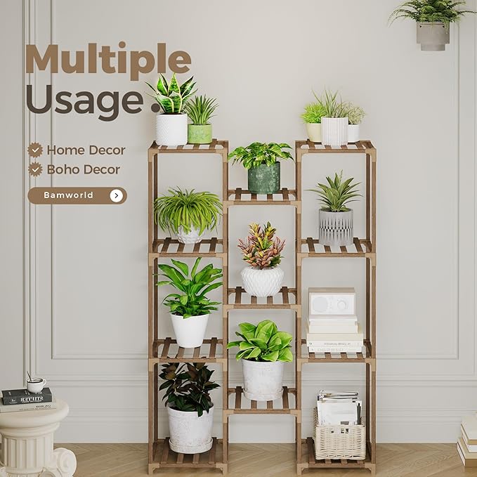 Bamworld Plant Stand Indoor Outdoor Tall Plants Shelf - Image 5
